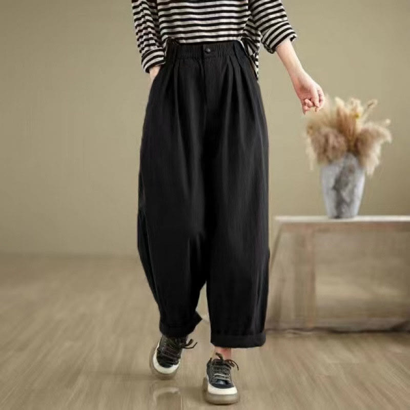 Pantaloni da donna con elastico in vita, casual, tinta unita, con un bottone superiore e tasche , Buddha Stones - image 12