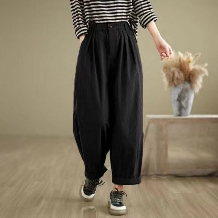 Pantaloni da donna con elastico in vita, casual, tinta unita, con un bottone superiore e tasche , Buddha Stones - image 12