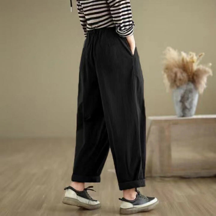 Pantaloni da donna con elastico in vita, casual, tinta unita, con un bottone superiore e tasche , Buddha Stones - image 13