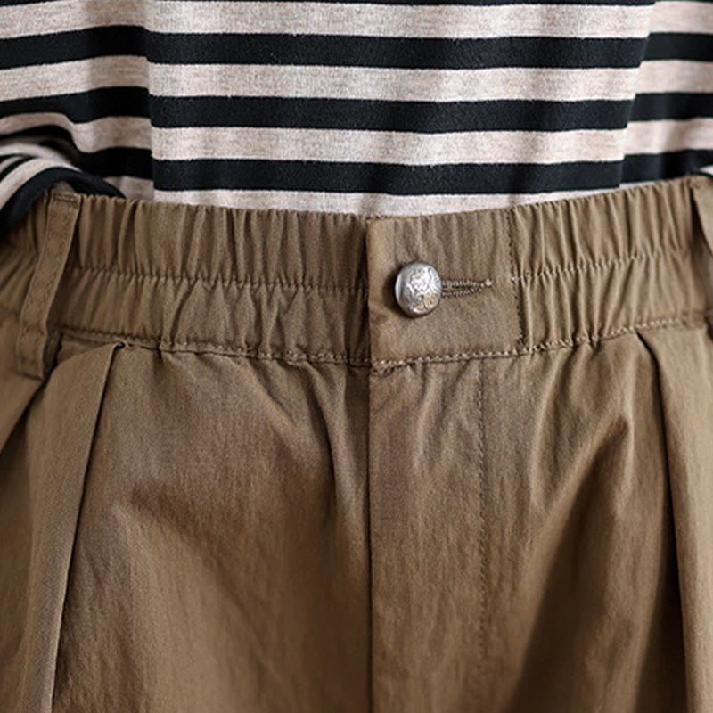 Pantaloni da donna con elastico in vita, casual, tinta unita, con un bottone superiore e tasche , Buddha Stones - image 6