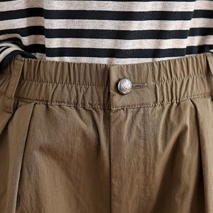 Pantaloni da donna con elastico in vita, casual, tinta unita, con un bottone superiore e tasche , Buddha Stones - image 6