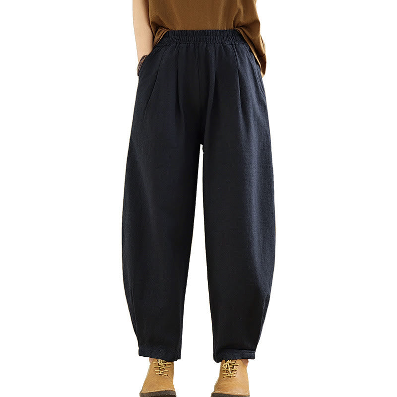 Pantaloni da donna in lino di cotone con tasche, casual, tinta unita, con elastico in vita , Buddha Stones - image 25