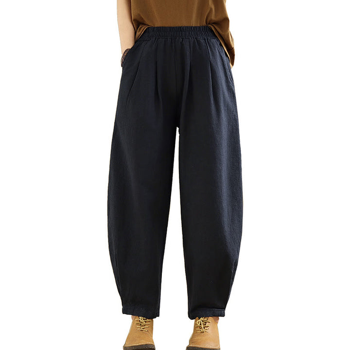 Pantaloni da donna in lino di cotone con tasche, casual, tinta unita, con elastico in vita , Buddha Stones - image 25