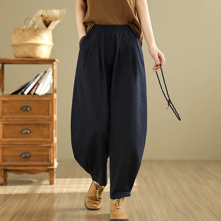 Pantaloni da donna in lino di cotone con tasche, casual, tinta unita, con elastico in vita , Buddha Stones - image 21
