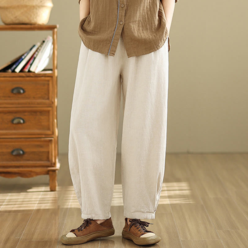 Pantaloni da donna in lino di cotone con tasche, casual, tinta unita, con elastico in vita , Buddha Stones - Beige - US8-10, UK/AU12-14, EU40-42 (2XL) - image 7
