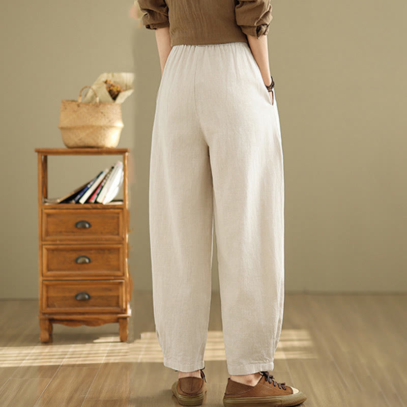 Pantaloni da donna in lino di cotone con tasche, casual, tinta unita, con elastico in vita , Buddha Stones - image 13