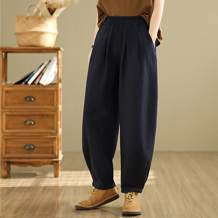 Pantaloni da donna in lino di cotone con tasche, casual, tinta unita, con elastico in vita , Buddha Stones - image 23