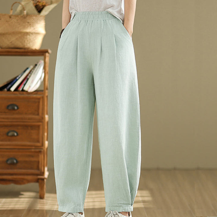 Pantaloni da donna in lino di cotone con tasche, casual, tinta unita, con elastico in vita , Buddha Stones - image 33