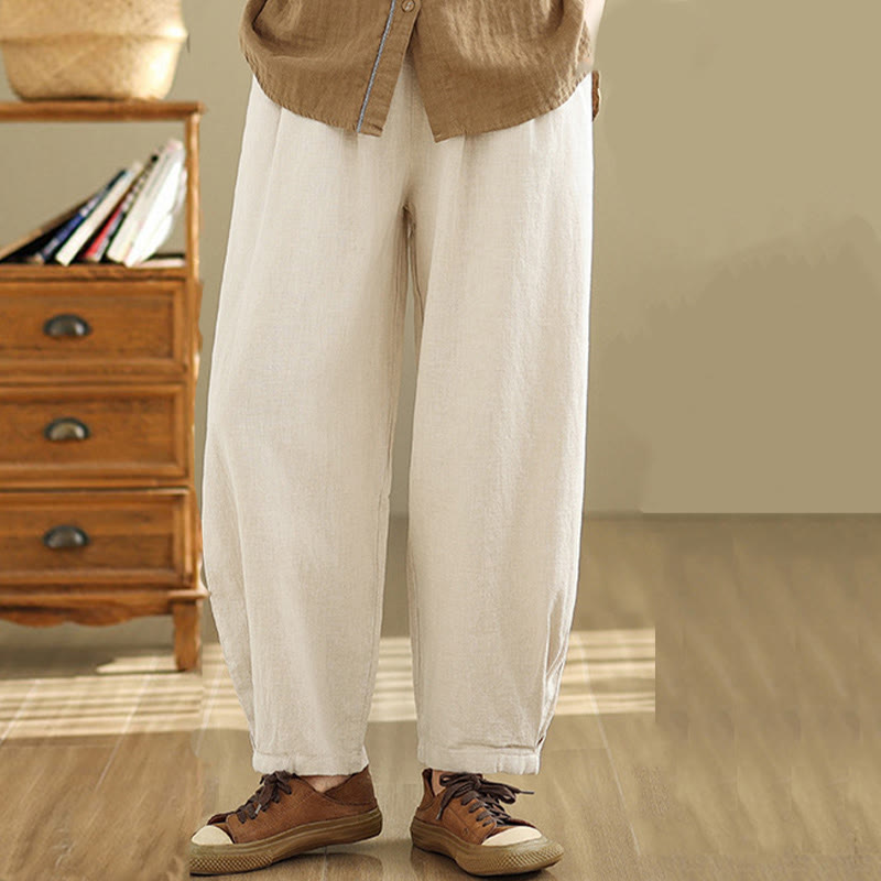 Pantaloni da donna in lino di cotone con tasche, casual, tinta unita, con elastico in vita , Buddha Stones - image 11