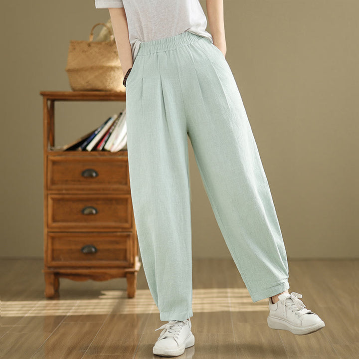 Pantaloni da donna in lino di cotone con tasche, casual, tinta unita, con elastico in vita , Buddha Stones - image 30