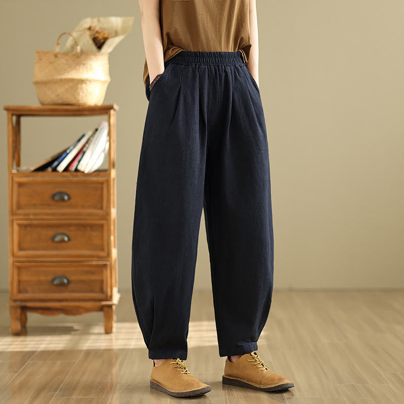Pantaloni da donna in lino di cotone con tasche, casual, tinta unita, con elastico in vita , Buddha Stones - image 24
