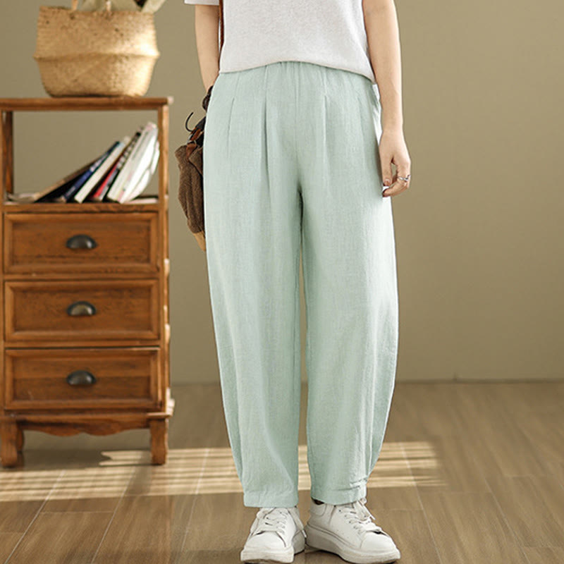 Pantaloni da donna in lino di cotone con tasche, casual, tinta unita, con elastico in vita , Buddha Stones - image 28