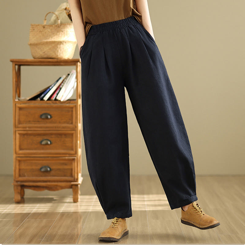 Pantaloni da donna in lino di cotone con tasche, casual, tinta unita, con elastico in vita , Buddha Stones - Nero - US8-10, UK/AU12-14, EU40-42 (2XL) - image 19