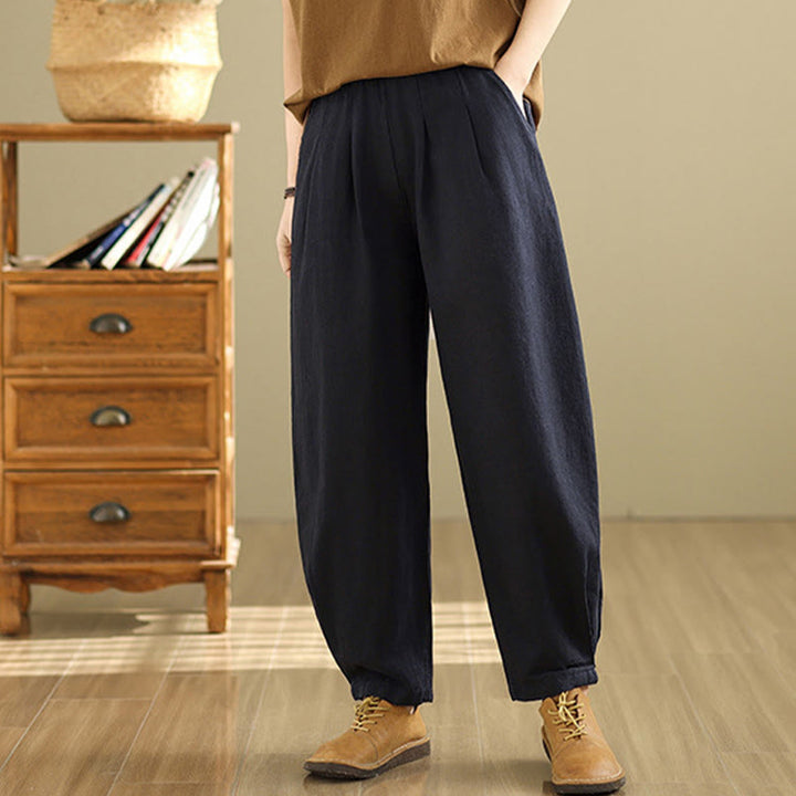 Pantaloni da donna in lino di cotone con tasche, casual, tinta unita, con elastico in vita , Buddha Stones - image 20