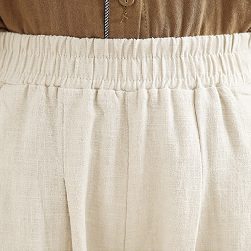 Pantaloni da donna in lino di cotone con tasche, casual, tinta unita, con elastico in vita , Buddha Stones - image 14