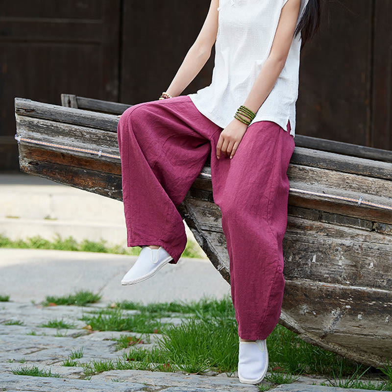 Pantaloni da donna in cotone ramiè con Buddha Stones, casual, tinta unita, con elastico in vita e fodera in pile - image 18