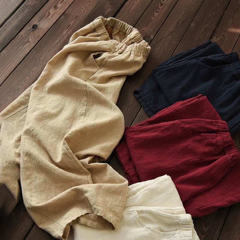 Pantaloni da donna in cotone ramiè con Buddha Stones, casual, tinta unita, con elastico in vita e fodera in pile - image 51