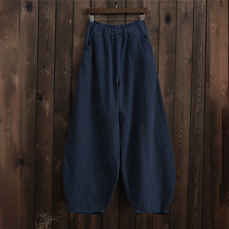 Pantaloni da donna in cotone ramiè con Buddha Stones, casual, tinta unita, con elastico in vita e fodera in pile - image 35