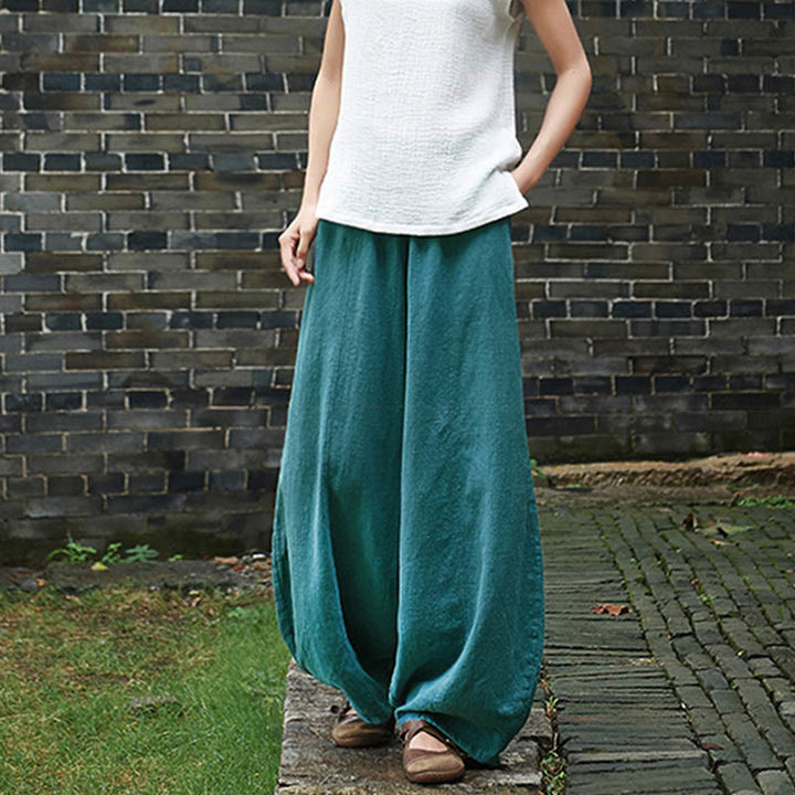 Pantaloni da donna in cotone ramiè con Buddha Stones, casual, tinta unita, con elastico in vita e fodera in pile - image 45