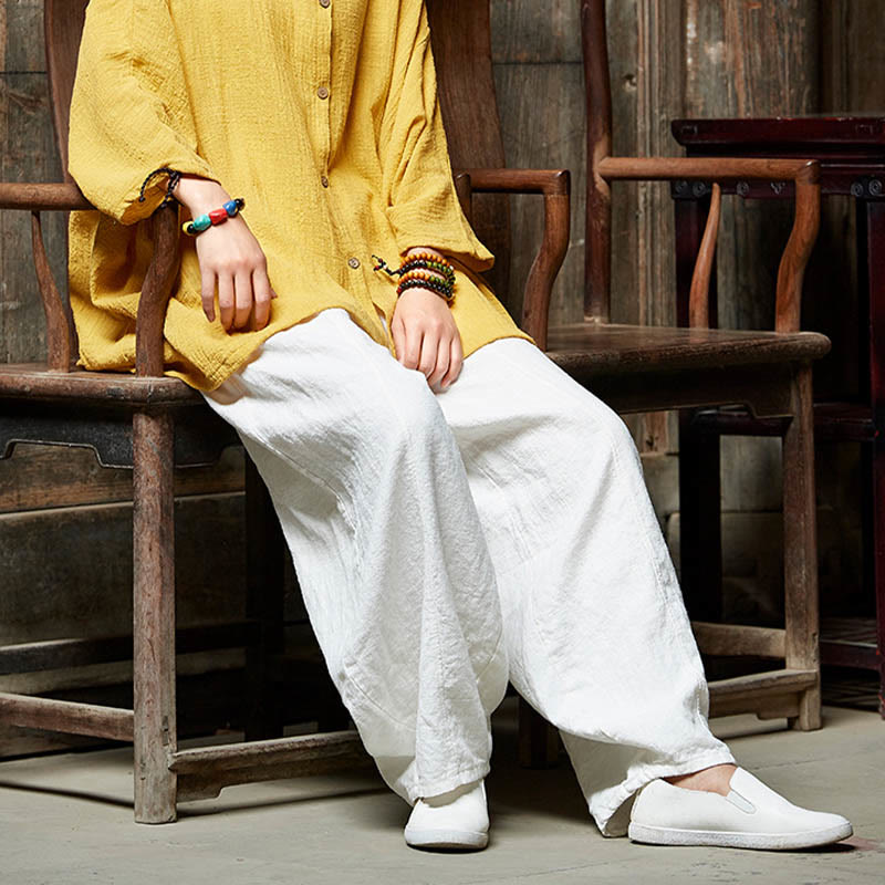 Pantaloni da donna in cotone ramiè con Buddha Stones, casual, tinta unita, con elastico in vita e fodera in pile - image 25