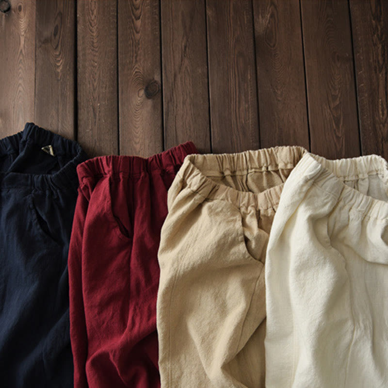 Pantaloni da donna in cotone ramiè con Buddha Stones, casual, tinta unita, con elastico in vita e fodera in pile - image 49