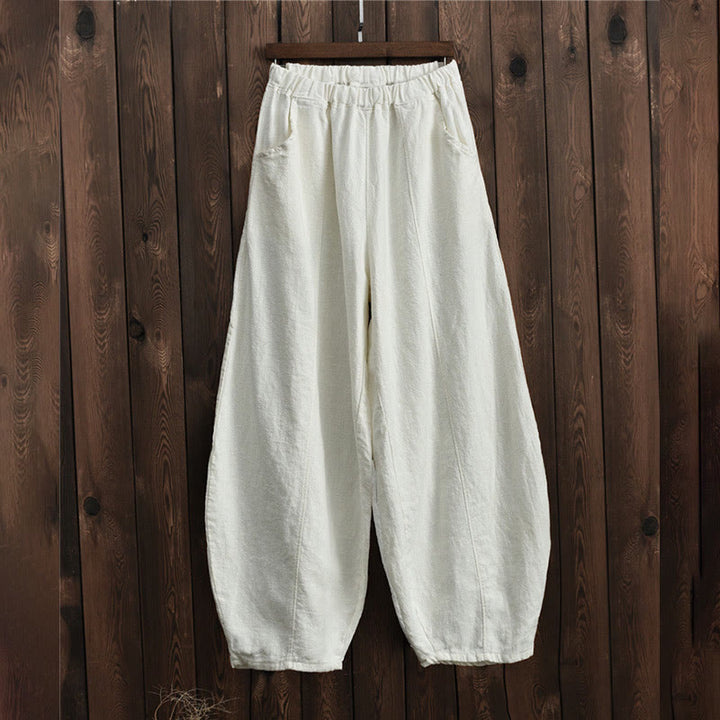 Pantaloni da donna in cotone ramiè con Buddha Stones, casual, tinta unita, con elastico in vita e fodera in pile - image 26