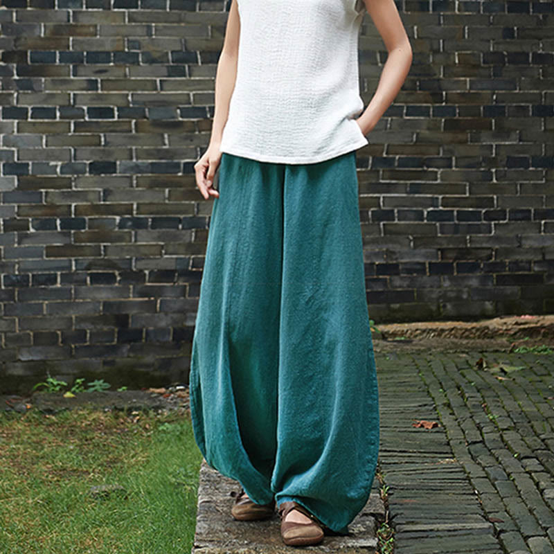 Pantaloni da donna in cotone ramiè con Buddha Stones, casual, tinta unita, con elastico in vita e fodera in pile - image 46