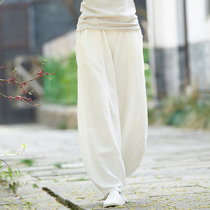 Pantaloni da donna in cotone ramiè con Buddha Stones, casual, tinta unita, con elastico in vita e fodera in pile - Bianco - US4, UK/AU8, EU36 (L) - image 21