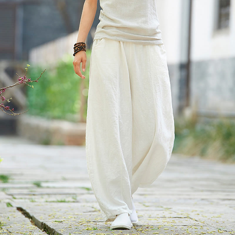 Pantaloni da donna in cotone ramiè con Buddha Stones, casual, tinta unita, con elastico in vita e fodera in pile - image 22