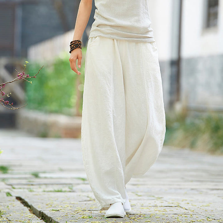 Pantaloni da donna in cotone ramiè con Buddha Stones, casual, tinta unita, con elastico in vita e fodera in pile - image 22