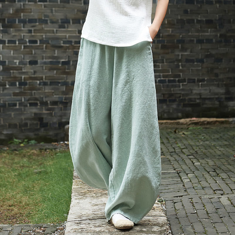 Pantaloni da donna in cotone ramiè con Buddha Stones, casual, tinta unita, con elastico in vita e fodera in pile - image 38