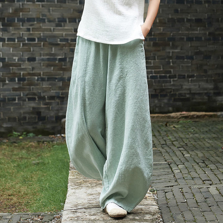 Pantaloni da donna in cotone ramiè con Buddha Stones, casual, tinta unita, con elastico in vita e fodera in pile - image 38