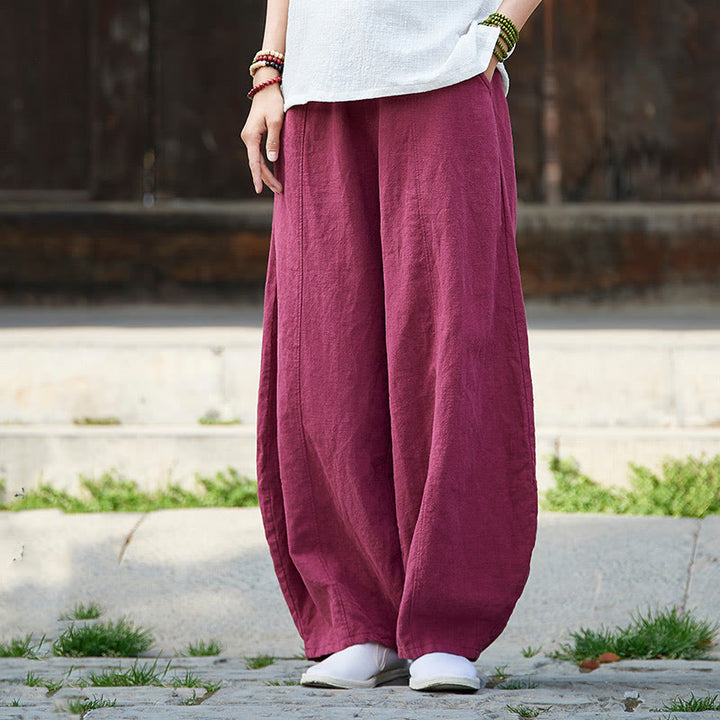 Pantaloni da donna in cotone ramiè con Buddha Stones, casual, tinta unita, con elastico in vita e fodera in pile - Rosa intenso - US4, UK/AU8, EU36 (L) - image 11