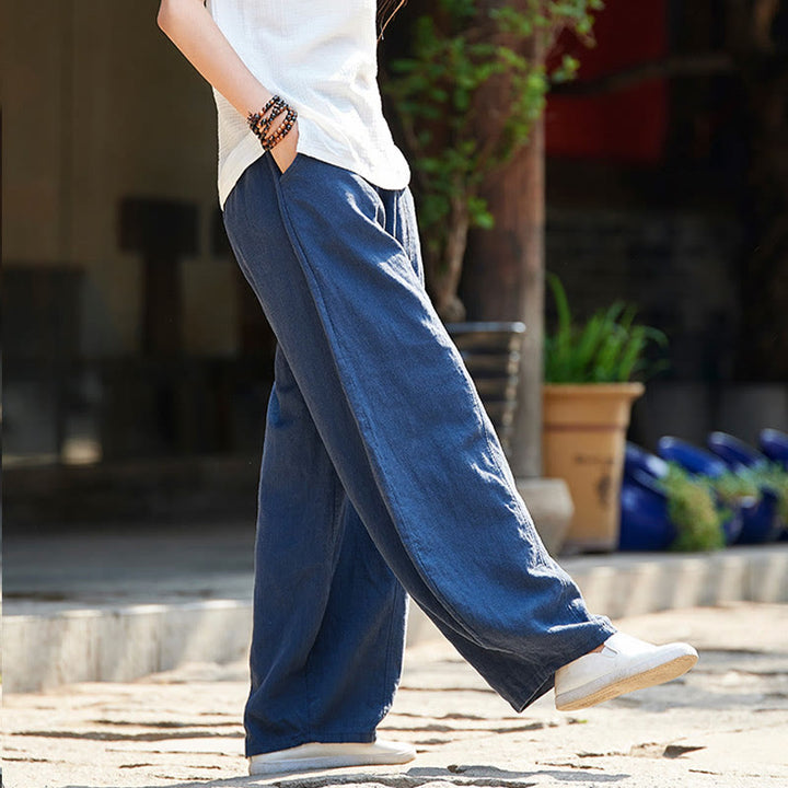 Pantaloni da donna in cotone ramiè con Buddha Stones, casual, tinta unita, con elastico in vita e fodera in pile - image 34