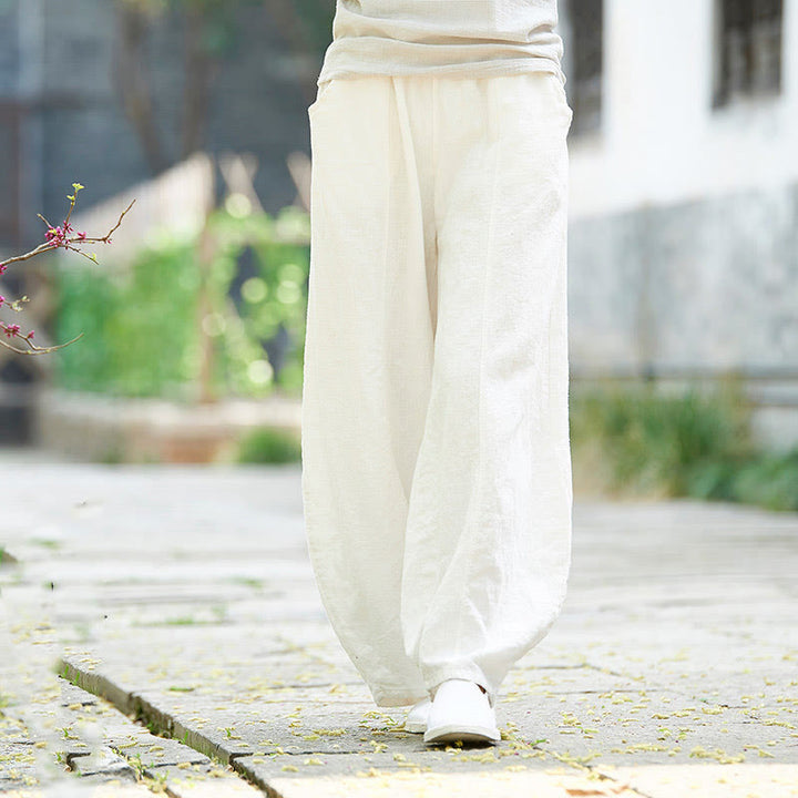 Pantaloni da donna in cotone ramiè con Buddha Stones, casual, tinta unita, con elastico in vita e fodera in pile - image 22