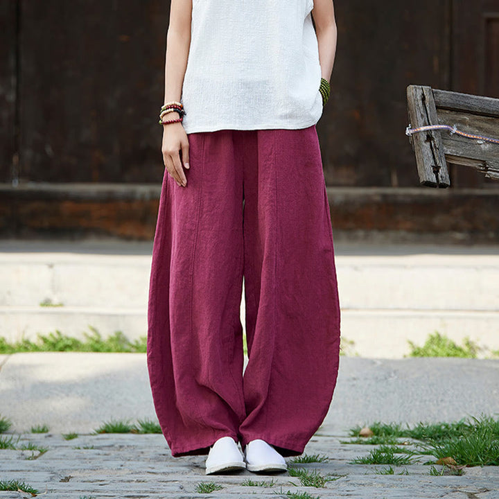 Pantaloni da donna in cotone ramiè con Buddha Stones, casual, tinta unita, con elastico in vita e fodera in pile - image 12