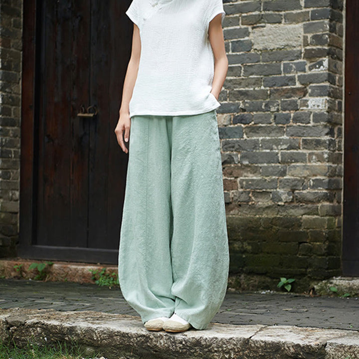 Pantaloni da donna in cotone ramiè con Buddha Stones, casual, tinta unita, con elastico in vita e fodera in pile - image 37