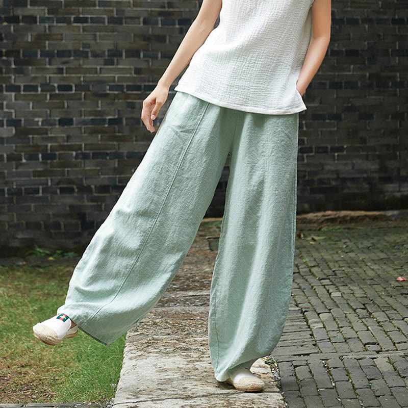 Pantaloni da donna in cotone ramiè con Buddha Stones, casual, tinta unita, con elastico in vita e fodera in pile - image 39