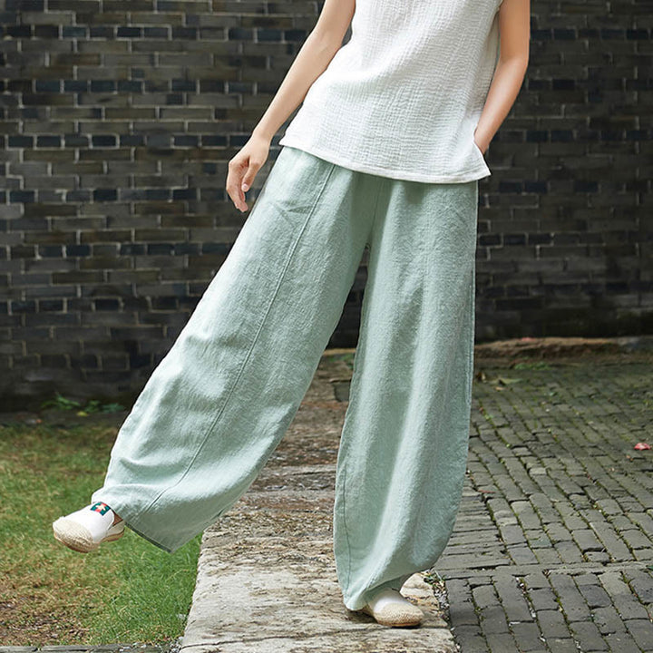 Pantaloni da donna in cotone ramiè con Buddha Stones, casual, tinta unita, con elastico in vita e fodera in pile - image 39