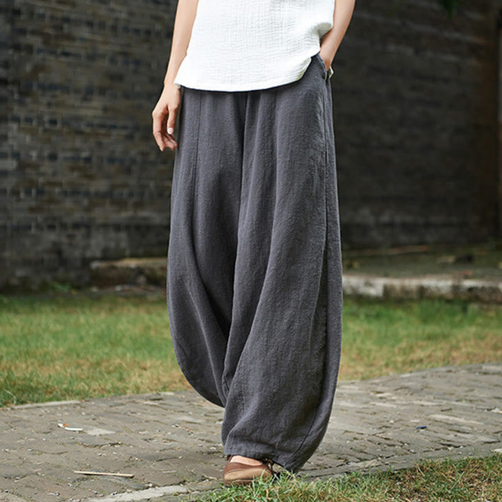 Pantaloni da donna in cotone ramiè con Buddha Stones, casual, tinta unita, con elastico in vita e fodera in pile - image 42
