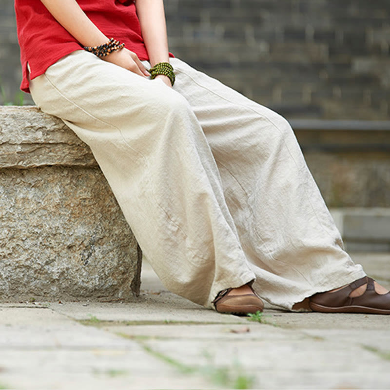 Pantaloni da donna in cotone ramiè con Buddha Stones, casual, tinta unita, con elastico in vita e fodera in pile - image 4