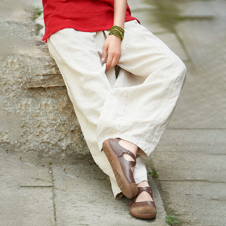 Pantaloni da donna in cotone ramiè con Buddha Stones, casual, tinta unita, con elastico in vita e fodera in pile - image 7
