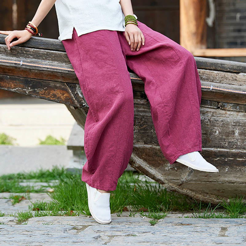 Pantaloni da donna in cotone ramiè con Buddha Stones, casual, tinta unita, con elastico in vita e fodera in pile - image 17