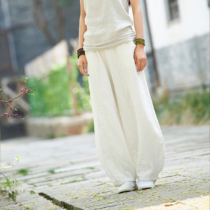 Pantaloni da donna in cotone ramiè con Buddha Stones, casual, tinta unita, con elastico in vita e fodera in pile - image 24