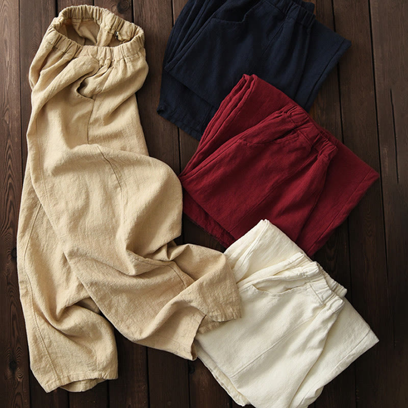 Pantaloni da donna in cotone ramiè con Buddha Stones, casual, tinta unita, con elastico in vita e fodera in pile - image 2