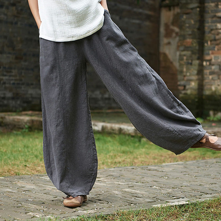 Pantaloni da donna in cotone ramiè con Buddha Stones, casual, tinta unita, con elastico in vita e fodera in pile - image 43