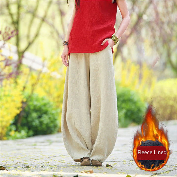 Pantaloni da donna in cotone ramiè con Buddha Stones, casual, tinta unita, con elastico in vita e fodera in pile - Beige (foderato in pile) - US4, UK/AU8, EU36 (L) - image 47
