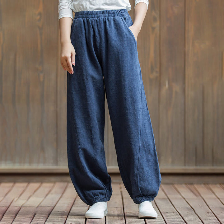 Buddha Stones da donna in cotone ramiè con tasche, casual, tinta unita, a tinta unita, con elastico in vita, a carota - image 39