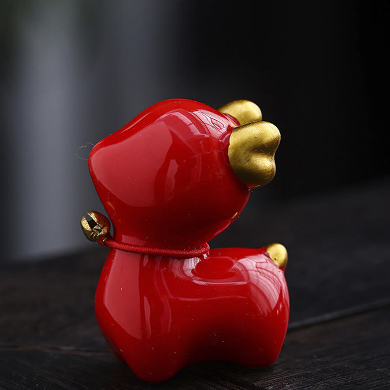 Buddha Stones Mini Cervo Tea Pet Ceramica Casa Scrivania Figurina Decorazione - Cervo rosso 4*2,7*5,3 cm - image 22