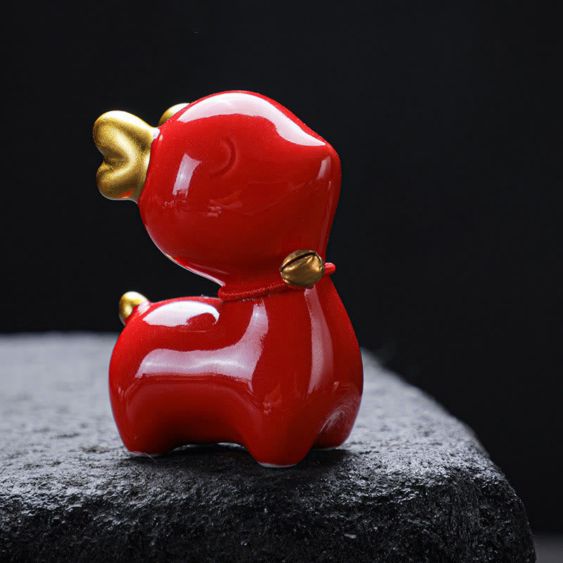 Buddha Stones Mini Cervo Tea Pet Ceramica Casa Scrivania Figurina Decorazione